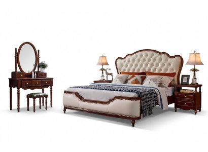 Bett 2x Nuetsdëscher Coiffeuse Bänk Schlofkummer Luxus Holz 6 Deeler Set