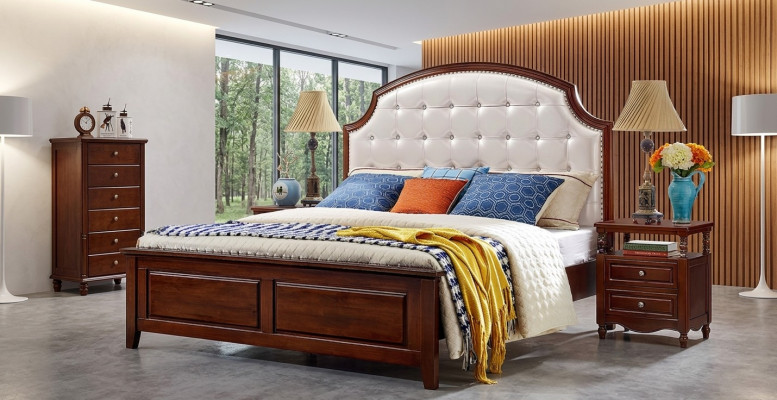 Luxus Set 3-Deeler: Bett, 2 Nuechtstischen, Schlofkummer Betten, Holz Bettgestell
