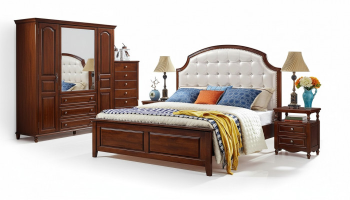 Luxus Set 3-Deeler: Bett, 2 Nuechtstischen, Schlofkummer Betten, Holz Bettgestell