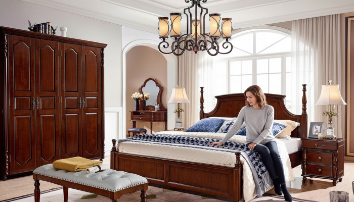 Designer Schlofzëmmer Miwwelen 5stéck Set Bett Nuetsdëscher Kleederschaf