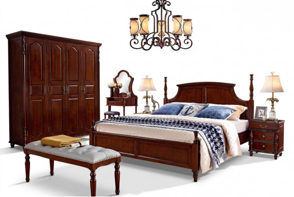 Designer Schlofzëmmer Miwwelen 5stéck Set Bett Nuetsdëscher Kleederschaf