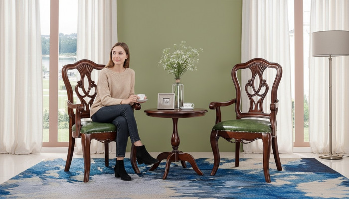 Designer Still mat Äerm Stull Wunnzëmmer 2x Still Holz Grupp Garnitur