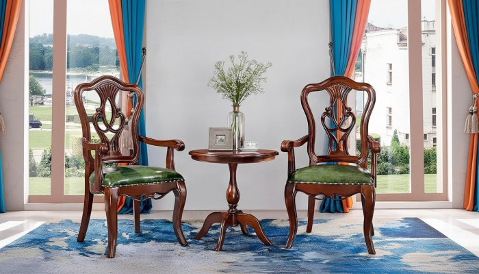 Designer Still mat Äerm Stull Wunnzëmmer 2x Still Holz Grupp Garnitur