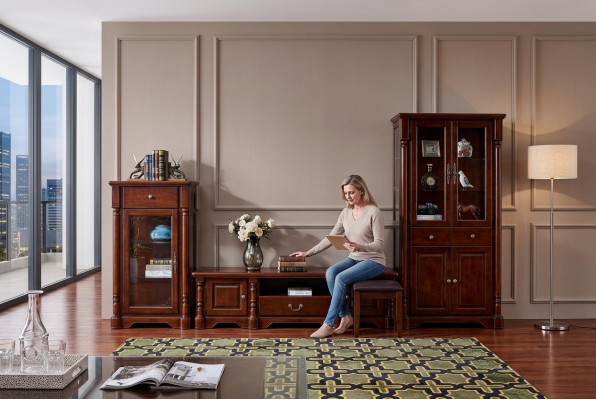 Design Wunnwand Mat Netzwand TV-Schaf 2 Vitrine 3tlg. Set Klassesch Stil