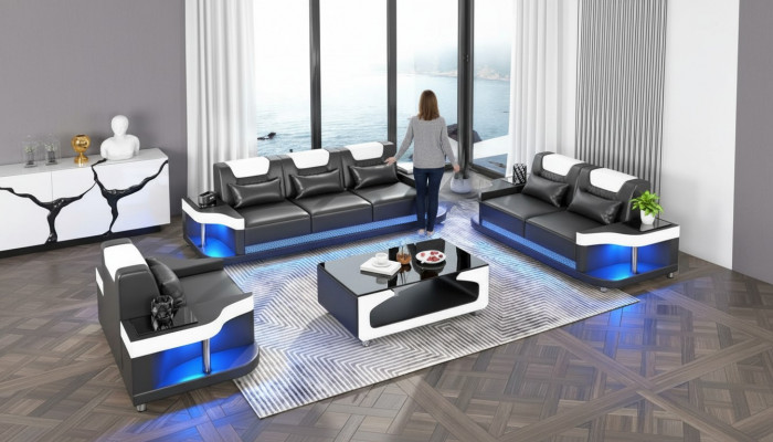 Sofagarnitur 3+2+1 Sitz Set Design Sofa Polster Couchen Wunnzëmmer Set Lieder