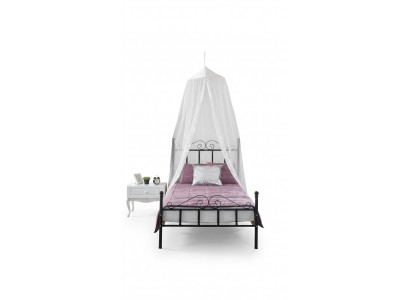 Himmelbett Metall Bett Schlofkummer Set Noläich Dësch Wäiss Miwwelen Schlofkummer 2-Deeler