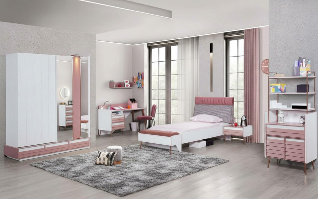 Jugendzëmmer Kannerzëmmer komplett Set Jugendbett Schreifdësch Schaf Miwwel