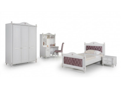 Jugendzëmmer Bett Nuetsdësch Kleederschaf Schreifdësch Schlofzëmmer 4-Stéck Set