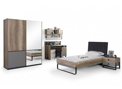 Komplett Jugendzëmmer Kannerzëmmer Set Dësch Bett Kleederschaf Nuetsdësch 4 Deeler