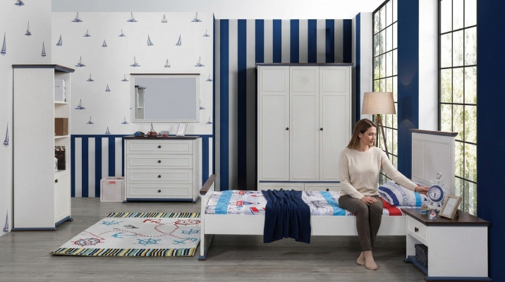 Schlofzëmmer Kannerzëmmer Set Modern Schaf Kommode Dësch Holz Wäiss Nei 5 Deeler.