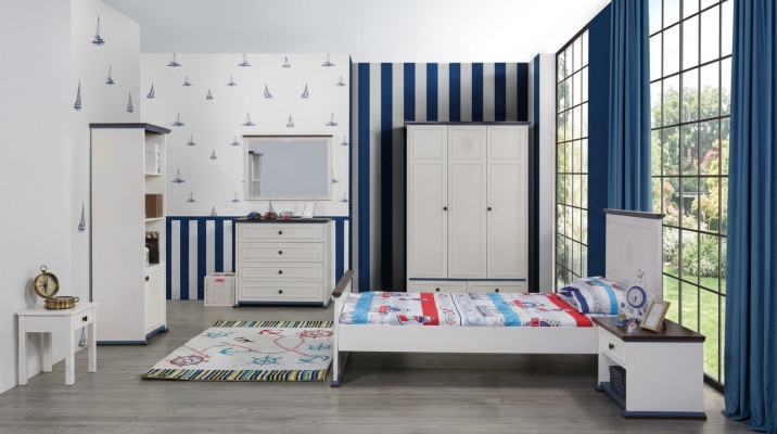 Schlofzëmmer Kannerzëmmer Set Modern Schaf Kommode Dësch Holz Wäiss Nei 5 Deeler.