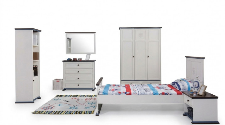 Schlofzëmmer Kannerzëmmer Set Modern Schaf Kommode Dësch Holz Wäiss Nei 5 Deeler.