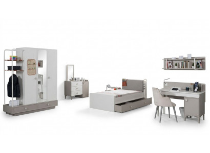Jugendzimmer Bett Kommode Kleiderschrank Schreibtisch Holz Möbel Design 4tlg Set