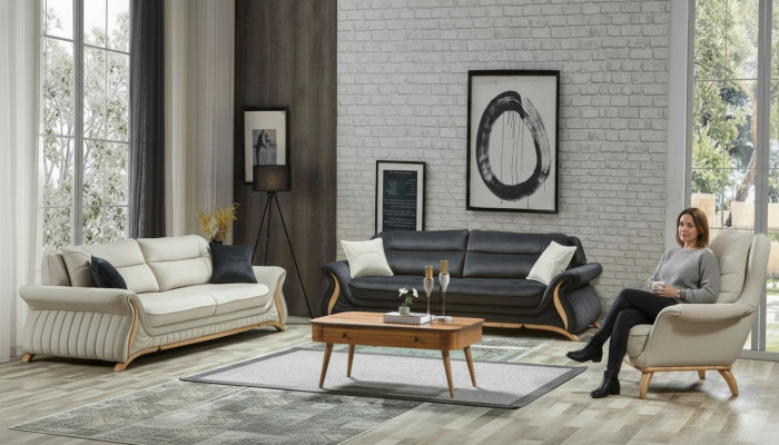 Design Sofa Garnitur Gepolstert Sofa Fotell Set Garnitur 3+3+1 3 Deeler Set
