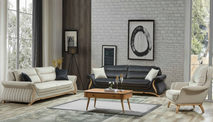 Design Sofa Garnitur Gepolstert Sofa Fotell Set Garnitur 3+3+1 3 Deeler Set