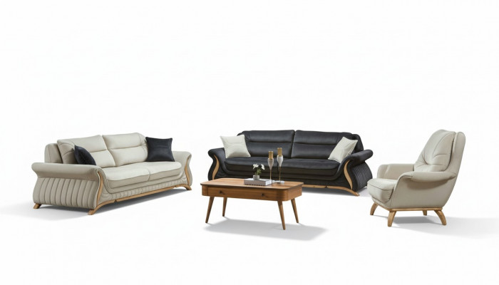 Design Sofa Garnitur Gepolstert Sofa Fotell Set Garnitur 3+3+1 3 Deeler Set