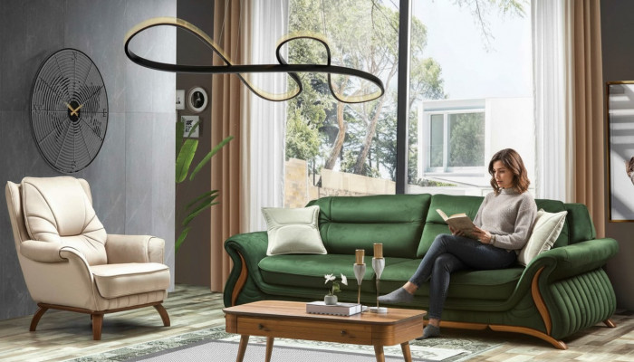 Luxus Klassesch Textil Canapéen Design Sofa 3+1 Sëtz Fotell Couch Polstersoffen