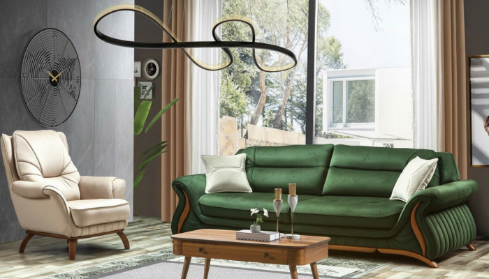 Luxus Klassesch Textil Canapéen Design Sofa 3+1 Sëtz Fotell Couch Polstersoffen