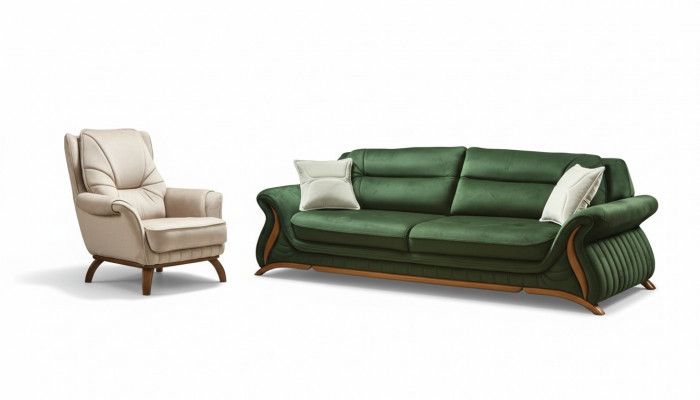 Luxus Klassesch Textil Canapéen Design Sofa 3+1 Sëtz Fotell Couch Polstersoffen
