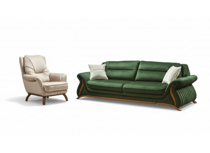 Luxus Klassesch Textil Canapéen Design Sofa 3+1 Sëtz Fotell Couch Polstersoffen