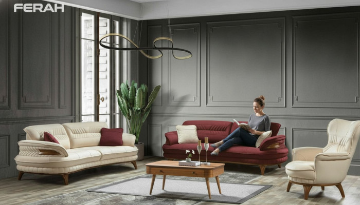 Grupp Sofagarnitur 3+3+1 Sitz Luxus Sofa Fauteuil Sofas Stoff Set