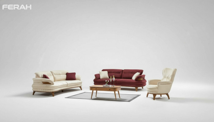 Grupp Sofagarnitur 3+3+1 Sitz Luxus Sofa Fauteuil Sofas Stoff Set