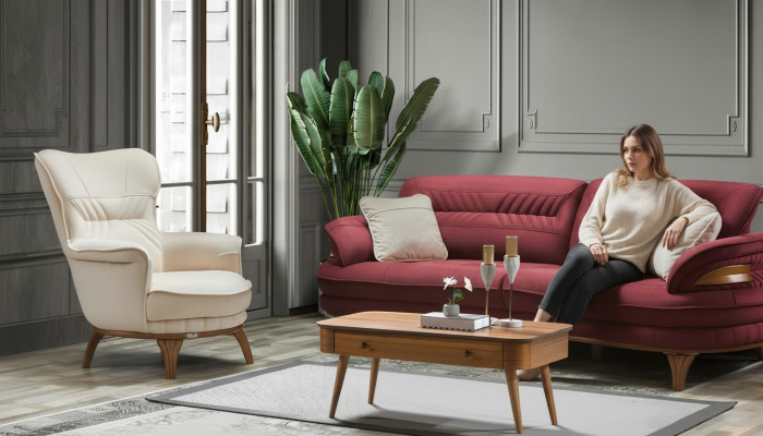 Canapé 3 Platzen + Fautteuil Wunnzëmmer Canapé Canapëen Fautteuil Luxus Stoff Miwwelen