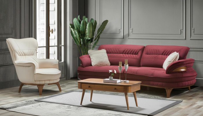 Canapé 3 Platzen + Fautteuil Wunnzëmmer Canapé Canapëen Fautteuil Luxus Stoff Miwwelen