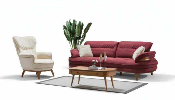 Canapé 3 Platzen + Fautteuil Wunnzëmmer Canapé Canapëen Fautteuil Luxus Stoff Miwwelen