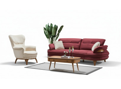 Canapé 3 Platzen + Fautteuil Wunnzëmmer Canapé Canapëen Fautteuil Luxus Stoff Miwwelen
