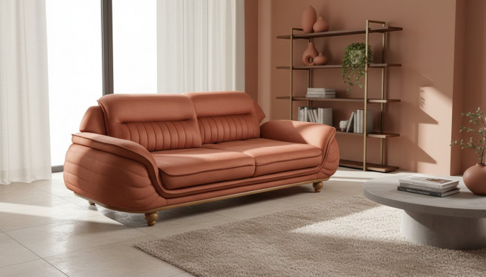 Sofa 3 Sëtzer Miwwelen Stoff Dräisëtzer Sofaen Wunnzëmmer Klassesch Stil