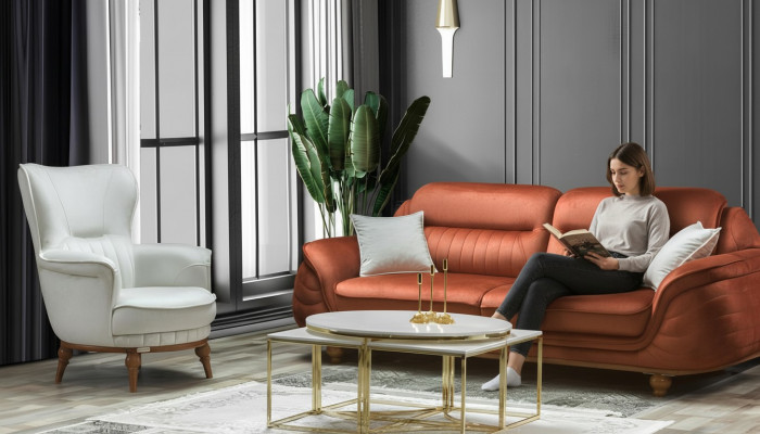 Sofa 3 Sëtzer + Fauteuil Wunnzëmmer Sofa Sofasen Fauteuil Stoff Miwwelen Luxus