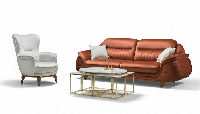 Sofa 3 Sëtzer + Fauteuil Wunnzëmmer Sofa Sofasen Fauteuil Stoff Miwwelen Luxus