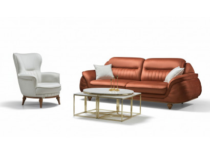 Sofa 3 Sëtzer + Fauteuil Wunnzëmmer Sofa Sofasen Fauteuil Stoff Miwwelen Luxus