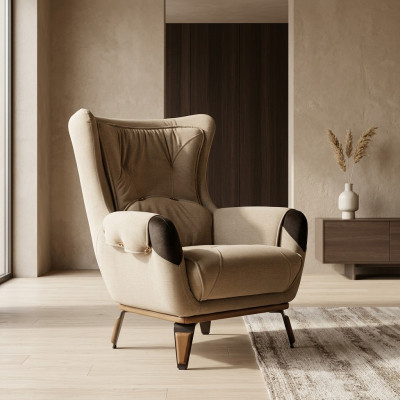 Klassesche Fernseh-Sëtz Sessell Wohnzimmer Polstergestall Einsëtz Stoff Beige