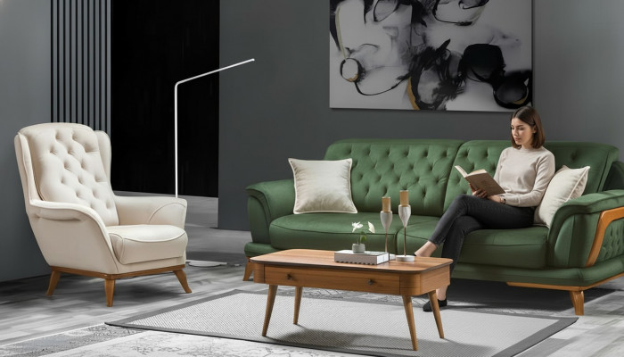 Canapé 3 Plazen Klassesch Polstersofa Dräiplazen Textil Wunnzëmmer