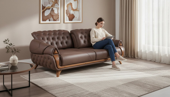Dräisëtzer Stoff Sofa Couch Polster Miwwelen Klassesch Wunnzëmmer Design