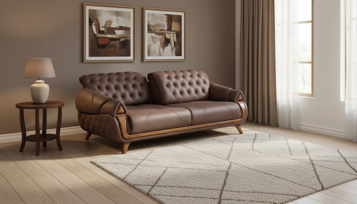 Dräisëtzer Stoff Sofa Couch Polster Miwwelen Klassesch Wunnzëmmer Design