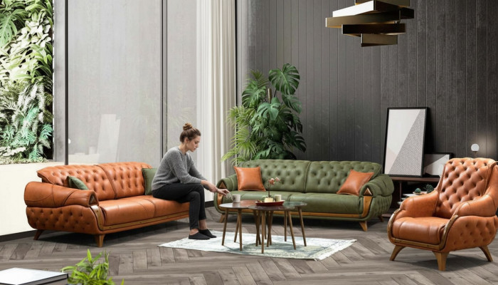 Canapé-Set 3+3 Sëtzer Canapéen Luxus Grupp Set 2 Deeler