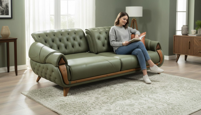 Klassesche Dräisëtzer Sofa Canapé Polster Miwwelen Wunnzëmmer 3 Sëtz