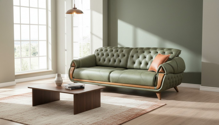 Klassesche Dräisëtzer Sofa Canapé Polster Miwwelen Wunnzëmmer 3 Sëtz