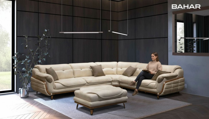 Luxus Eckcouch L-Form Garnitur Sëtz Wunnzëmmer Polstermébel Eck Sofa