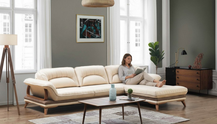 Wunnzëmmer Textil L-Form Sofen Wäiss Ecksofa Polstermöbler Eckariichtung