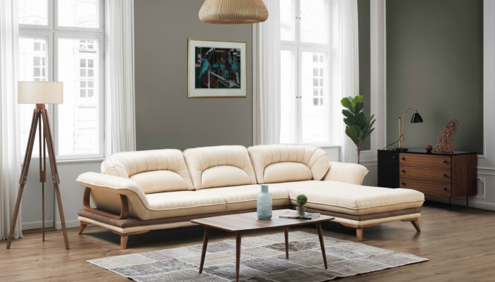Wunnzëmmer Textil L-Form Sofen Wäiss Ecksofa Polstermöbler Eckariichtung