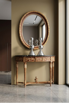 Holz Italienesch Miwwelen 2tlg Set Miwwelen Stil Barock Konsolendësch mat Spigel Neien