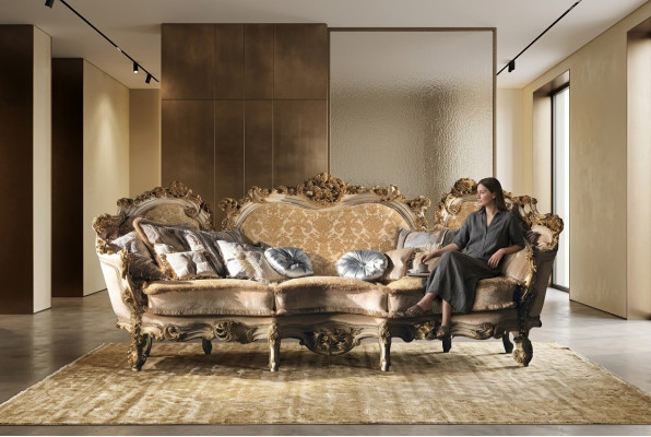 Wunnzëmmer Sofasen Couch Polster Design Textil Holz Exklusiv Sofa 3 Sëtzer Neit