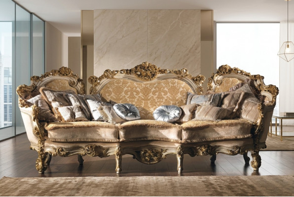 Wunnzëmmer Sofasen Couch Polster Design Textil Holz Exklusiv Sofa 3 Sëtzer Neit