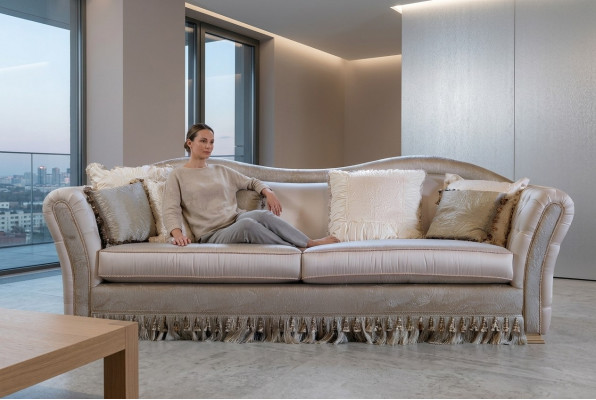 Chesterfield Klassesch Dräisëtzer Canapé Wunnlandschaft Textilcanapé 3 Sëtz Nei