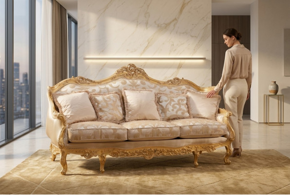 Klassescht Dräisëtzer-Sofa brong Miwwelstéck