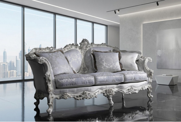 Chesterfield Klassische Dräisëtzer Canapé Wunnlandschaft Textilcanapé 3 Sëtz Couch